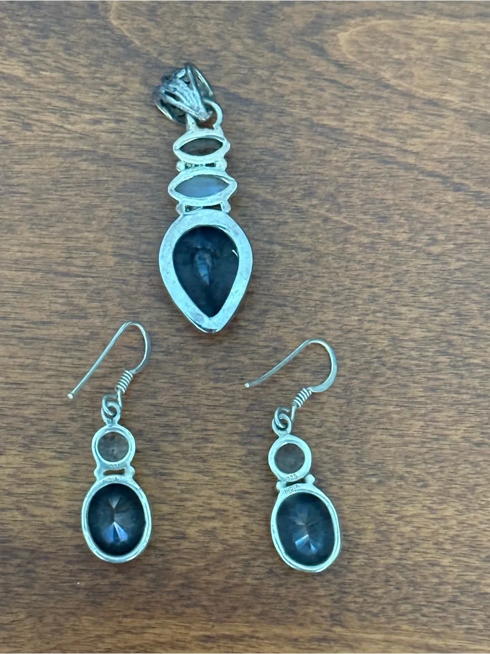 Blue Teardrop & Oval Gemstone Pendant and Earrings Set
